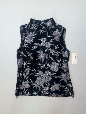 NWT Dressbarn Silver Floral Metallic Blouse Mock Neck Size Small Stretch